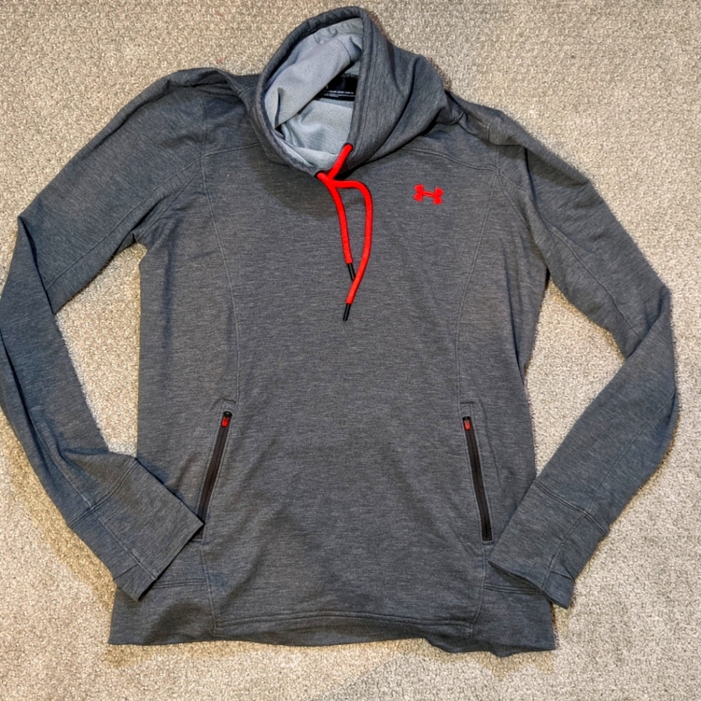 Under Armour large cowl neck running sweatshirt gray and hot pink